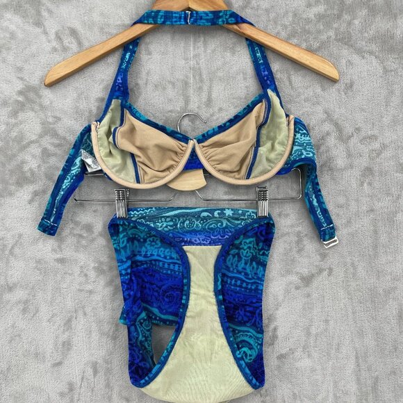 Swim Systems Vintage 34D/ M Blue Green 2 Piece High Waisted Bikini Swimsuit - Picture 7 of 13